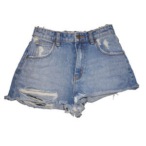 Rollas Dusters High Rise Slim Distressed Denim Shorts Cutoff Light Wash 26
